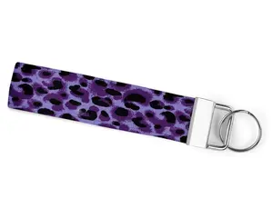 Purple Leopard Handmade Keychain Wristlet - 6 Inch Metal Key Ring & Fabric Pattern - Unique Eye-Catching Design for Car Keys