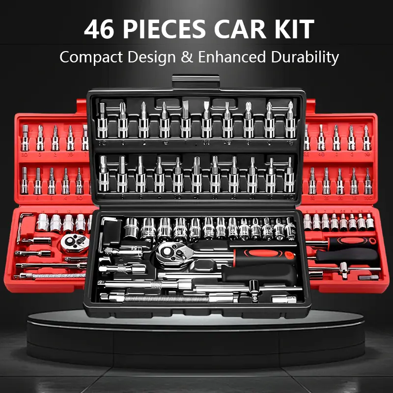46pcs 1/4 Inch Socket Wrench Diy Repair Tool Kit, Car Repair Machinery Tools Set, Ratchet Screwdriver, Household Machinery Tools, Hardware Toolbox, Compatible with Car Repair & Bicycle Repair, Auto Repairing & Household, Gift