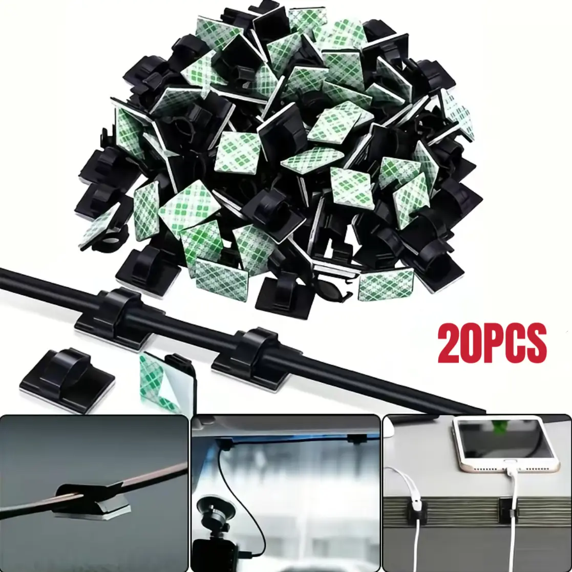 20Pcs Self-adhesive Car Fixed Clip, Car Decorative Wire Fixing Organizer for Data Cable Light Cord, Wire Management Harness Clamp, Cable Management Kit, Cord Management Holders, Wire Organizers