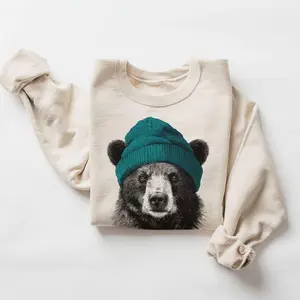 Retro Black Bear Wearing Beanie Vintage Wildlife Unisex Sweatshirt #DICH