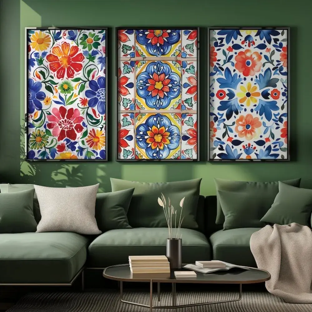 3pcs/set Frameless Minimalist Colorful Mexican Mexico Talavera Wall Art Prints Canvas Painting Poster Pictures For Living Room Home Decor Vibrant Print
