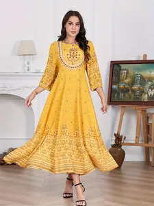 Middle Eastern Bohemian Modest Style Dress with Embroidery, Afghan Dresses, Vintage Long Skirt for Casual Beach Vacation, Elegant and Cultural Flair