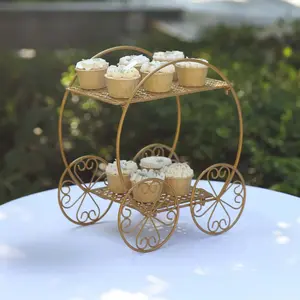 2-Tier Metal Cupcake Dessert Display Stand 14" Gold Princess Carriage