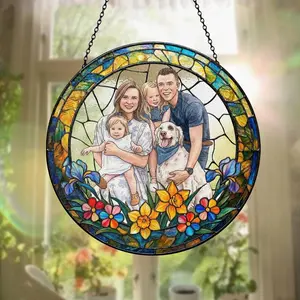 Custom Photo Suncatcher, Personalized Stained Glass Window Hanging, Family Portrait Gift, Photo to Glass Art, Unique Picture Keepsake