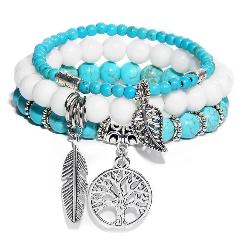 Bohemian style personalized bracelet for women with natural beads, turquoise, and tree of life pendant combination bracelet for women Bohemian style personalized bracelet for women with natural beads, turquoise, and tree of life pendant combination bracelet for women