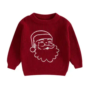 Canrulo Baby Christmas Sweater Boy Girl Chunky Knit Long Sleeve Crewneck Santa Claus Embroidery Sweatshirt Toddler Pullover Tops