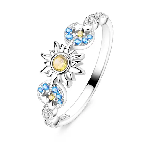 MULA Sun Moon Star Ring, S925 Silver-plated with Platinum and CZ, Celestial Jewelry for Women Girls, Elegant Galaxy Style Birthday, Anniversary and Valentine's Day Gift, Cubic Zirconia Ring, Elegant Everyday Ring