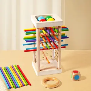 Montessori Wooden Rods Stacking Game for Kids Aged 3-6, Interactive Parent-Child Play, Includes Wood Box, 30 Sticks, Ring & Dice Set