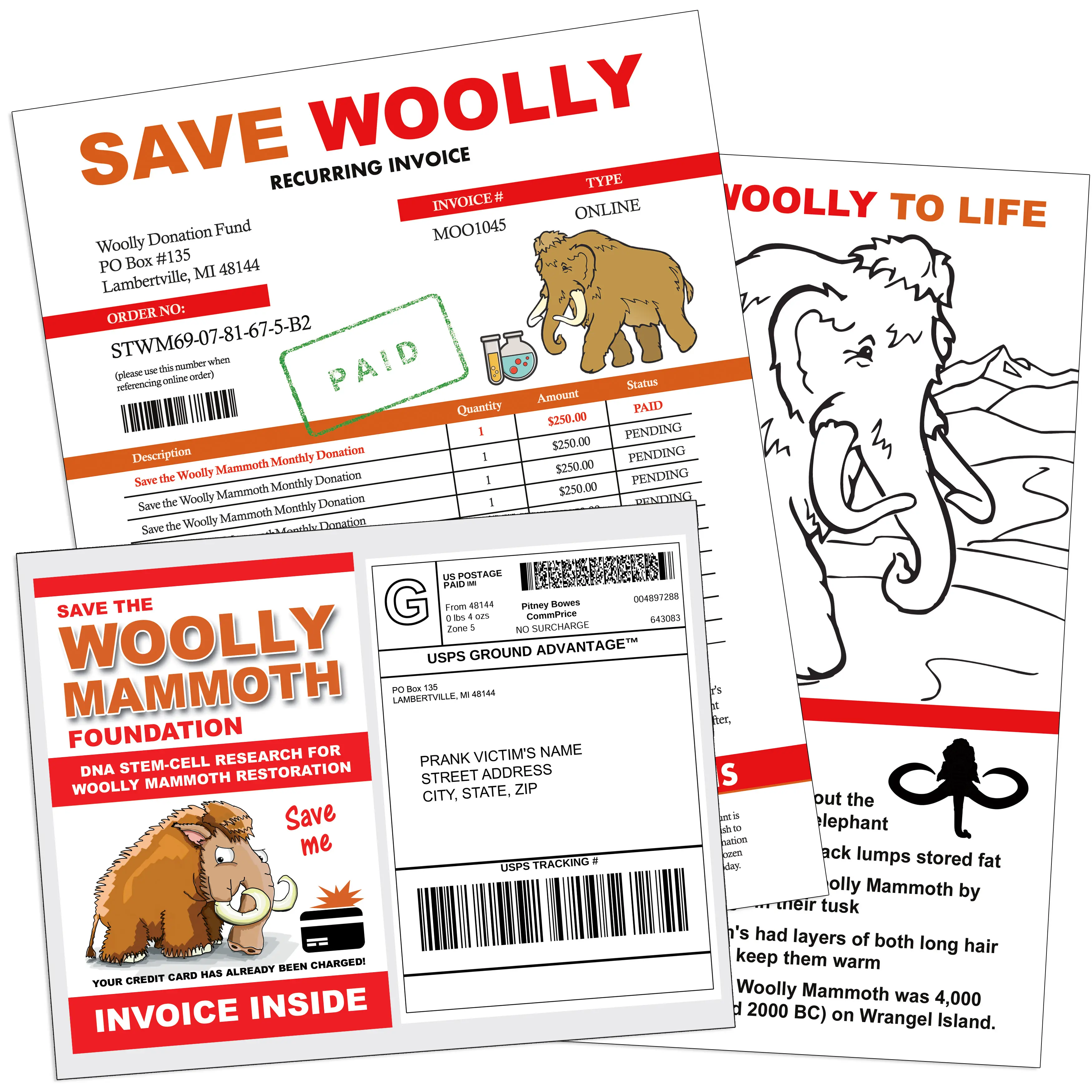 Save the Woolly Mammoth Prank Mailer Joke Gag Sent 100% Anonymously!