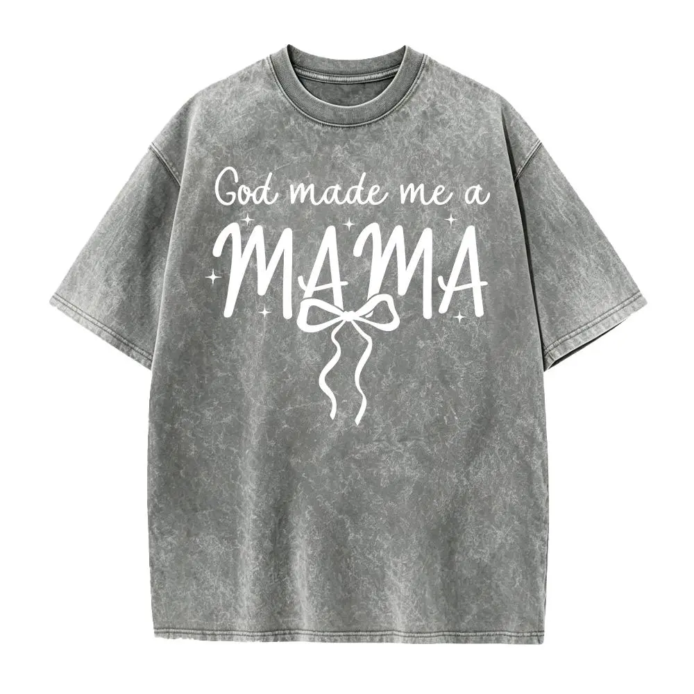 Women's Casual Short-Sleeve Loose-Fit T-Shirt - God Made Me A Mama Christian Faith Tee, Round Neck Digital Print, Medium Length, All Seasons, Foldable, Machine Wash, Religious Gift for Mom, Mothers Day Present, Streetwear, Baggy Tops, 100% Cotton, Cold Wa