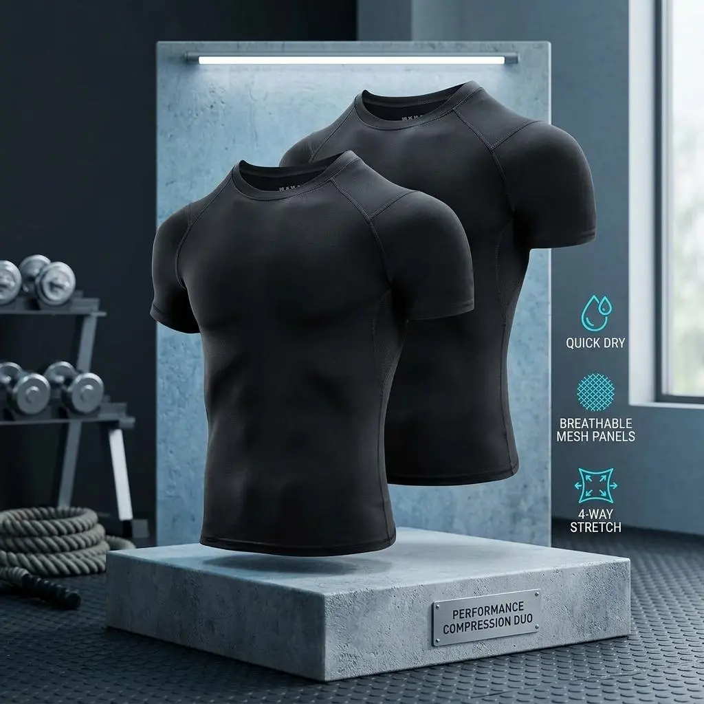 Men's Compression Shirts 2 Pack, Short Sleeve Athletic Cool Dry Workout T-Shirt - Moisture Wicking Performance Top for Gym, Running, Sports, Fitness Training, Comfortable Fit Activewear Men's Compression Shirts 2 Pack, Short Sleeve Athletic Cool Dry Workout T-Shirt - Moisture Wicking Performance Top for Gym, Running, Sports, Fitness Training, Comfortable Fit Activewear