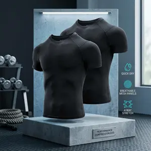 Men's Compression Shirts 2 Pack, Short Sleeve Athletic Cool Dry Workout T-Shirt - Moisture Wicking Performance Top for Gym, Running, Sports, Fitness Training, Comfortable Fit Activewear