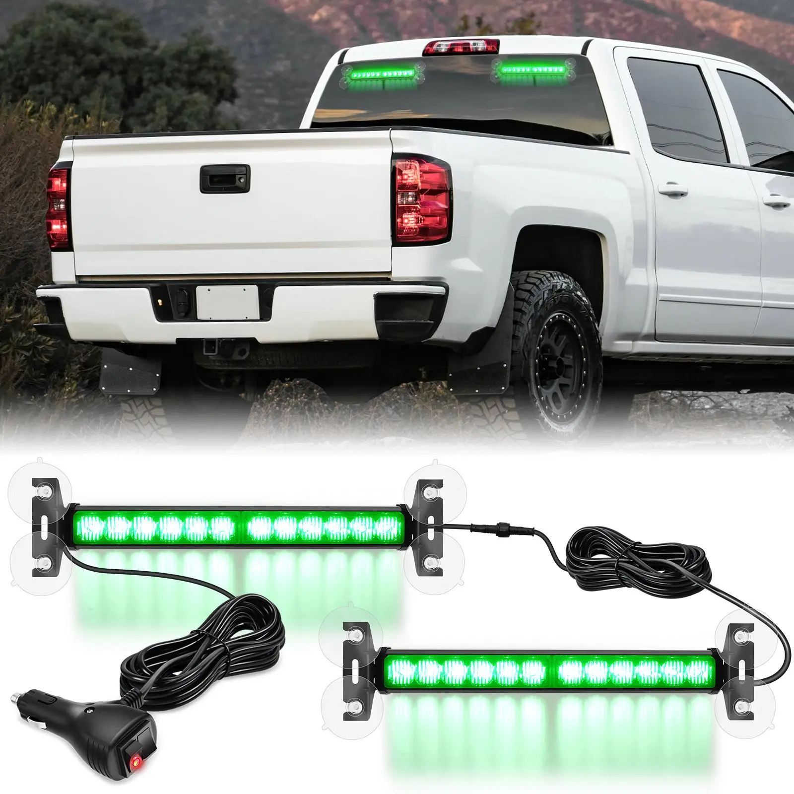 Nilight 24LED Strobe Traffic Light Bar 2 in 1 Green Dash Safety Flashing Lights Front/Rear Windshield Construction Lights for Trucks Cars Plow