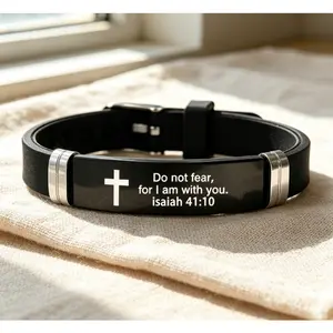 Christian Cross Silicone Sport Bracelet | Adjustable Bible Wristband for Men & Women