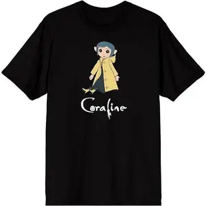 Bioworld Coraline Doll Logo Adult Black Crew Neck Short Sleeve T-Shirt