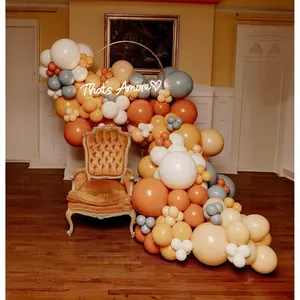 Neutral Burnt Orange Balloon Arch Kit 130Pcs With Double Stuffed Terracotta Orange Cream Peach Gray Balloons For Autumn Baby Shower Fall Birthday Boho Wedding Bride To Be Decorations