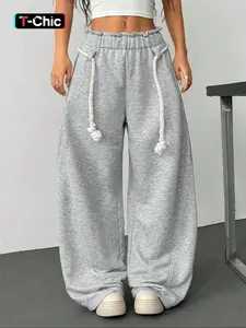 Women's Loose Pants Drawstring Waist Long Casual Home Wear Elastic Waist Sporty Pure Color Wide Fit Minimal Street Style Casual Streetwear Trousers
