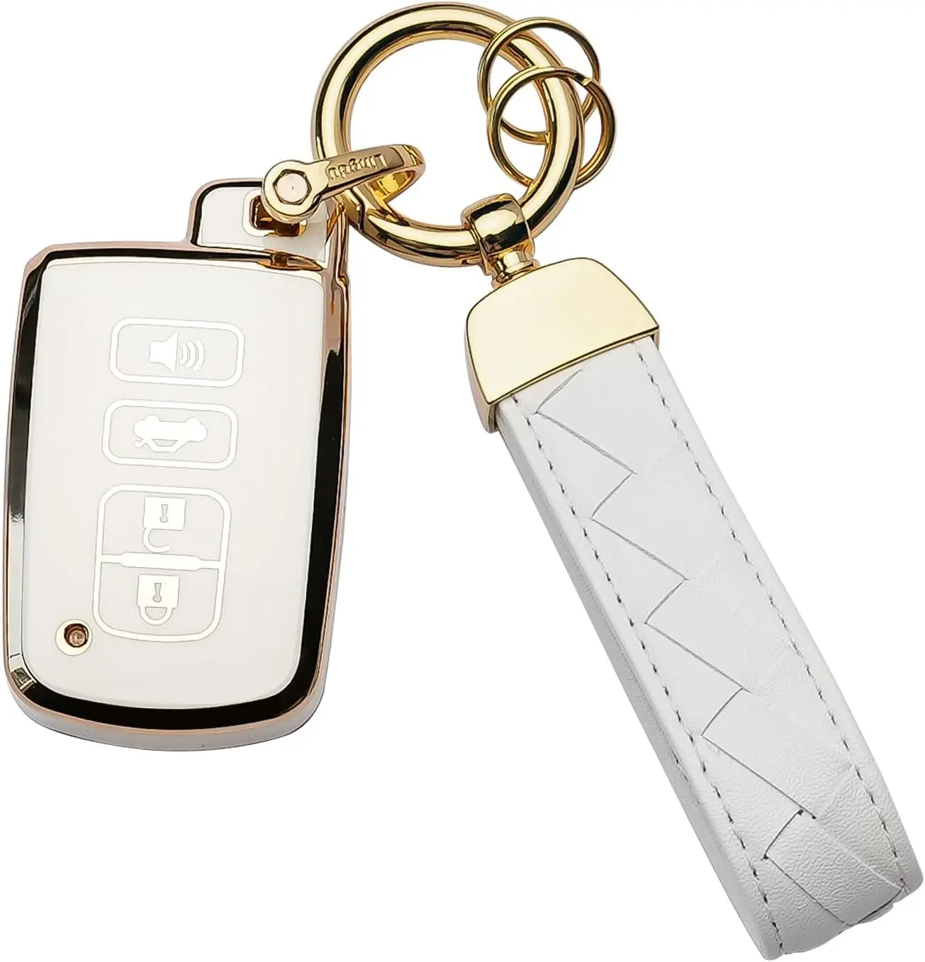for  Key Fob Cover Keychain Fit for Tundra  Sequoia 4Runner Highlander RAV4 Camry Corolla Avalon Smart Key  Case (Lvory White)