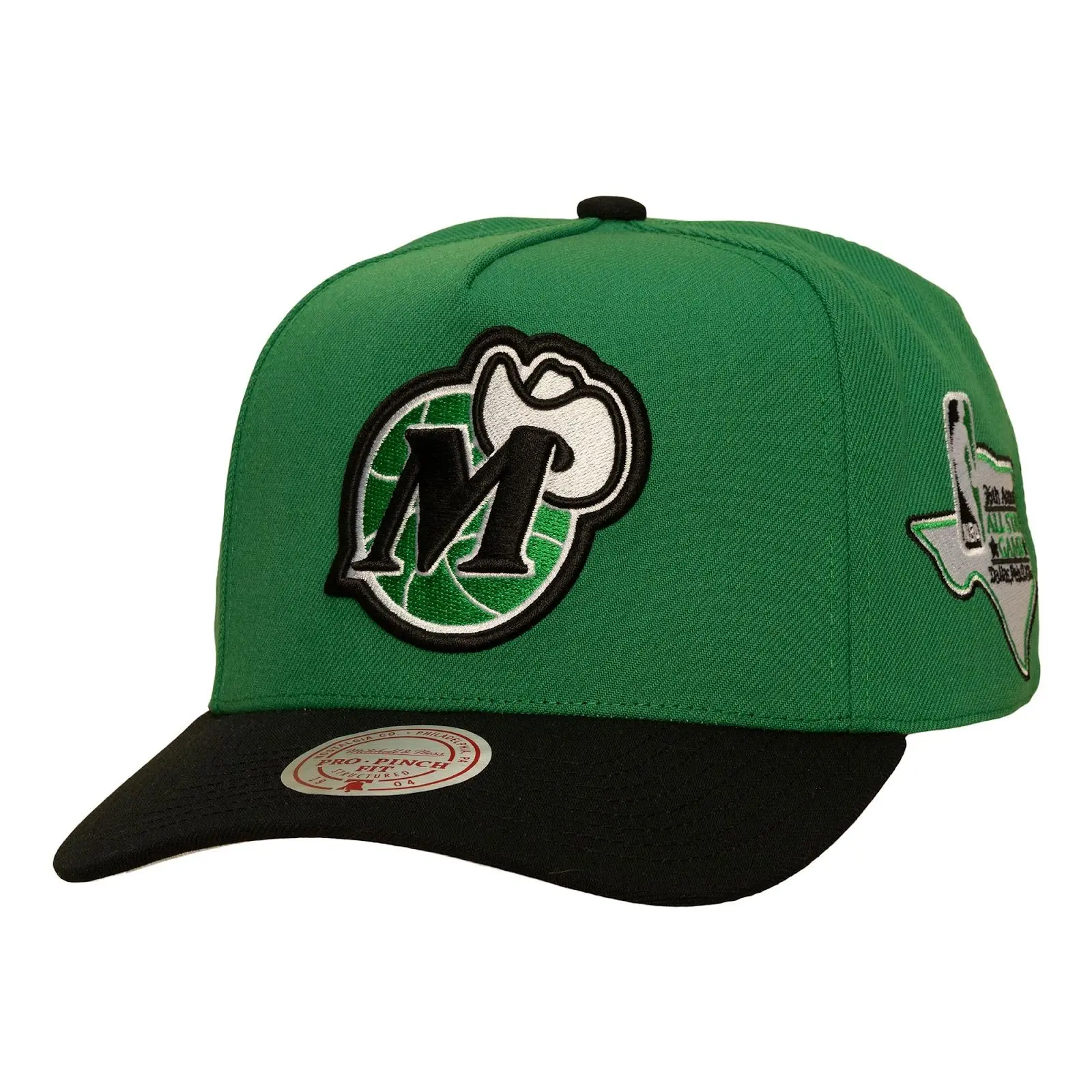 Dallas Mavericks Green/Black Hardwood Classics In the City Pro Pinch Snapback Hat NBA Throwback Cap Adjustable Fan Gear Mitchell & Ness