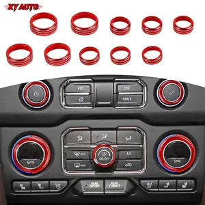 10pcs Red Interior Accessories Console Control Knob Covers Trim Rings for Chevy Silverado 2019 up, for Suburban 2020 up, for Tahoe 2021 up