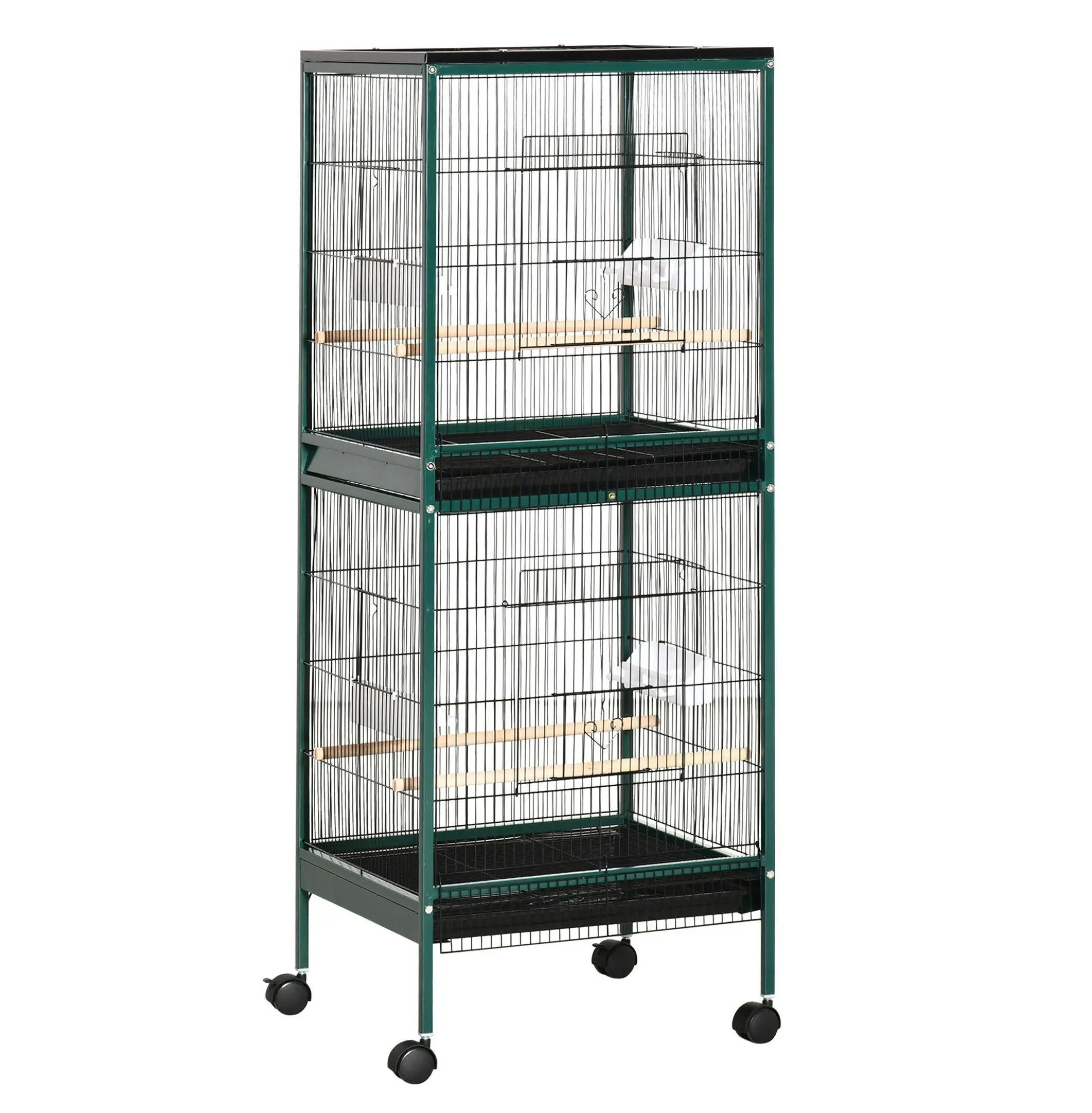 55" Steel Bird Cage - 2-In-1 20.5"w x 19.75"d x 55"h Small Bird Habitat with Wheels & Trays, Ample Space for Parakeets, Finches, Budgies (Green), Small Birds