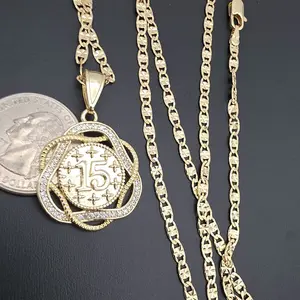 15th years beautiful necklace gold-plated with stone's  24"inches