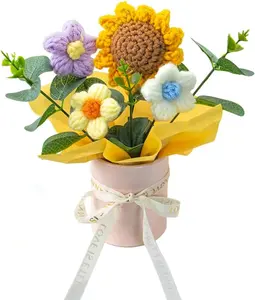 Crochet Medium Sunflower Flower Bouquet:  Knitted Bouquet for Mother's Day Birthday  Decor Girlfriend Wedding Grandma Bday  (Mix Colours)