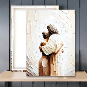 1pc Wooden Framed, Jesus Embracing Woman Canvas Wall Art Prints, Safe in His Arms Pictures Canvas Print Posters Wall Decor, Christian Wall Art Modern Home Decor for Living & Prayer Room, Easter Savior Wall Picture, Perfect Gift Idea, Artistic