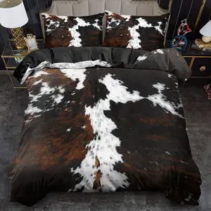 Bedding cowhide pattern printed quilt cover set, style quilt cover, bedroom decoration room 2/3 piece set 2D flat print (including 1 quilt cover + 1/2 pillowcase) without quilt core, machine washed polyester