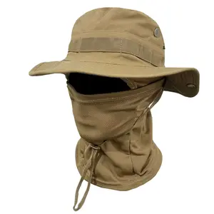 2pcs/set Wide-Brimmed Hat Balaclava, Men's Sunscreen Boonie Cap, Outdoor Hiking Camping Fishing Hat, Sun Hat Fisherman Hat, High Quality Hat, Sports Outdoor Hats