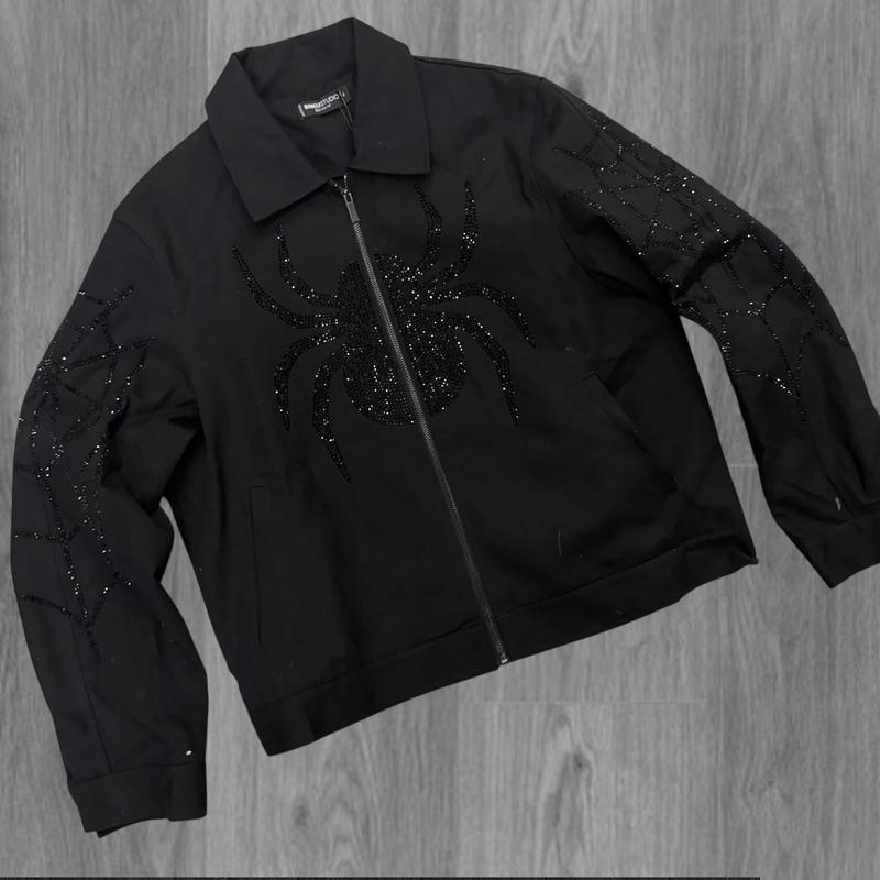 Roku - Rhinestone spider Canvas  jacket - Black - 1817