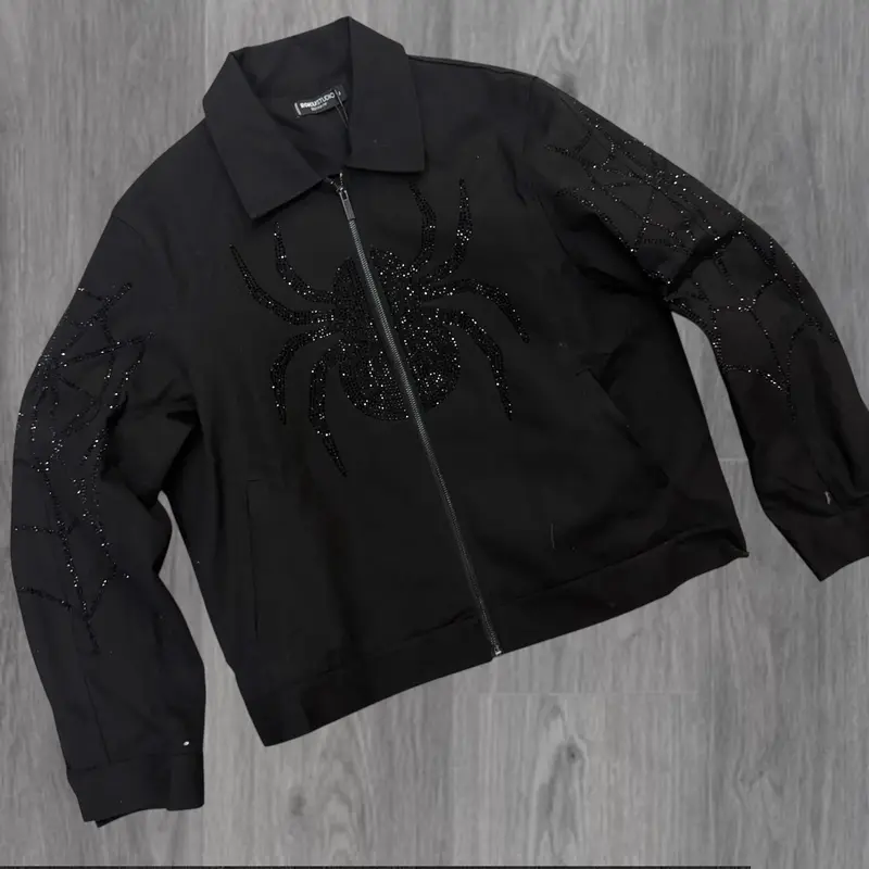 Roku - Rhinestone spider Canvas  jacket - Black - 1817