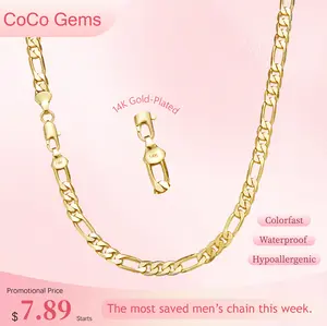(Advanced Craftsmanship) Men’s 14K Gold Plated Figaro Chain Necklace – Italian Style Cuban Link, 2mm-10mm Width, 20-26 Inch, Tarnish Resistant, Layered Hip Hop Street Jewelry, Best Gift for Men