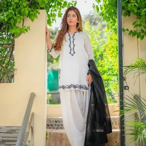Farshi Women's white  Salwar Kameez with Gold Embroidery for Casual Party Wear Indian Summer Collection