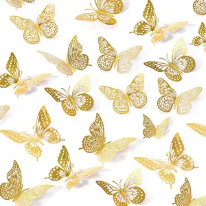 SAOROPEB 3D Butterfly Wall Decor 48 Pcs 4 Styles 3 Sizes, Gold Butterfly Decorations for Butterfly Birthday Decorations Butterfly Party Decorations Cake Decorations, Removable Stickers (Gold) SAOROPEB