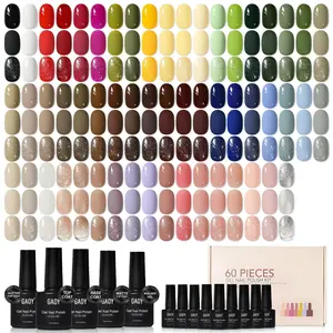 GAOY 60 Pcs Gel Nail Polish Set, 55 Colors All Season Gel Polish Kit Red Nude Black White Green with 5 Pcs Soak off Base Glossy Matte Glitter Top Coat & Builder for Nail Art DIY Manicure at Home