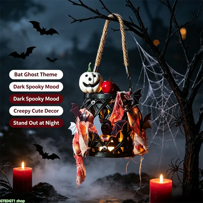 Halloween Handheld Woven Lantern—Featuring pumpkin, bat, and maple leaf motifs, this hanging woven lantern casts a warm glow; it serves as both a portable Halloween prop and a perfect festive decoration for indoor parties or outdoor patios. homedecor