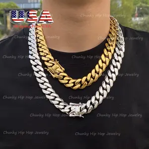 18mm Width Soild Miami Cuban Link Necklace Chain Rapper Hip Hop Jewelry Stainless Steel Heavy Mens Style