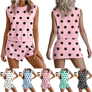Sports & Outdoors Sports & Outdoors Polka Dot Set for Women 2 Piece Summer Sleeveless Tank Top and Split Mini Skort Sets Athletic Tennis Workout Set