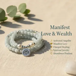Healing Fully Activated Angelite Lucky Necklace for Manifesting Love, Wealth & Abundance | Charged Healing Crystal Spiritual Jewelry for Men