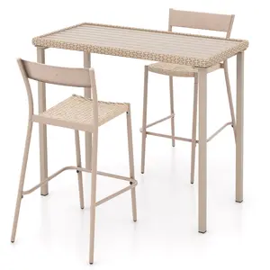 COSTWAY - 3 Pieces Patio Bar Table Set with Height Table and 2 Armless Chairs