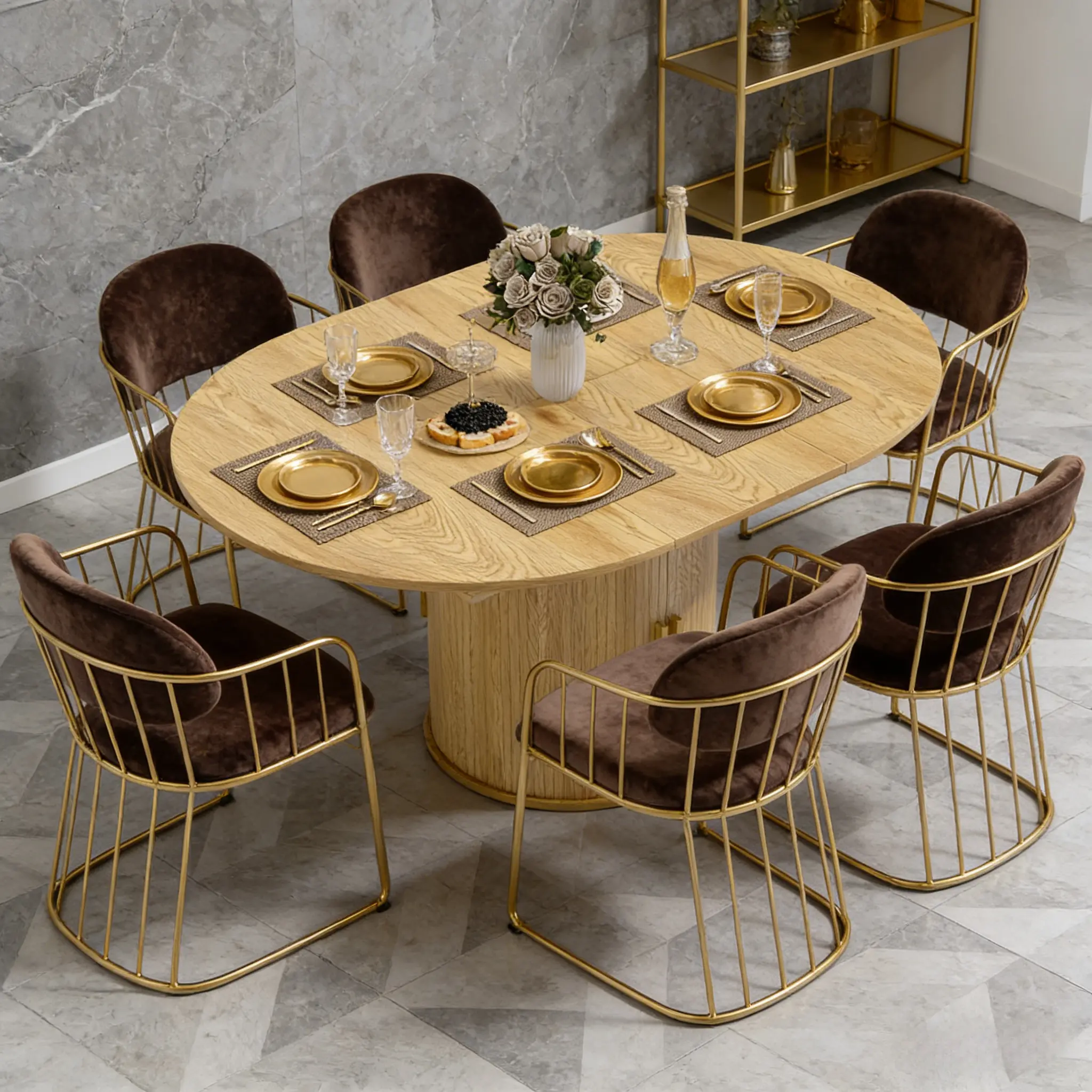 Extendable Round Wood Dining Table with Pedestal Base, Storage Space & Hidden Cabinet, 4-6 Seater Kitchen Table for Modern Home Decor (Wood Finish)