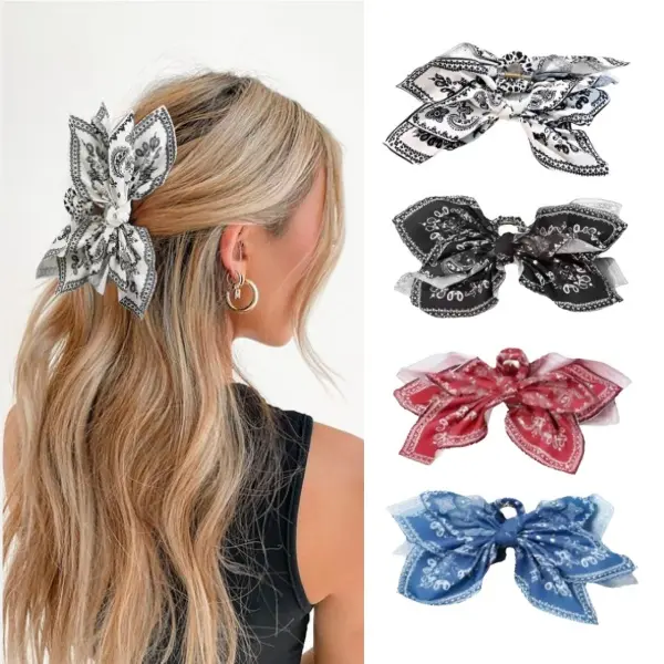 4PCS Boho Bandana Hair Claw Clips for Women, Extra Large Clips for Thick Hair | Paisley Hair Clip Bow Knot Adorable Hair Claws Non-slip Fashion Hair Accessories Gift for Women Teen Girls