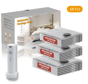Mother's Day Gifts [2026 Upgraded]  Cordless Travel Vacuum Bag Set with USB-15/9 Pack Vacuum Compression Storage Bags,Savers for Clothing & Travel Essentials. Zipper Pouches, Outdoor Packing System, Hand Organizer, Christmas Variety Pack