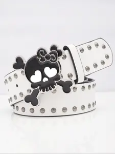 1pc Y2K Women's Cartoon Ghost Alloy Buckle PU Belt, Studded Belt Buckle, Punk Fashion Belt, Punk Style, Suitable for Daily Use, Nightclub Rock Streetwear, Gift for Girlfriend