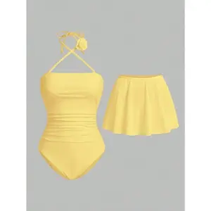 2026 New Women's Ivory White Palace Style Floral Halter Princess One Piece Swimsuit UV400 for Summer Beach Vacation TikTokShop