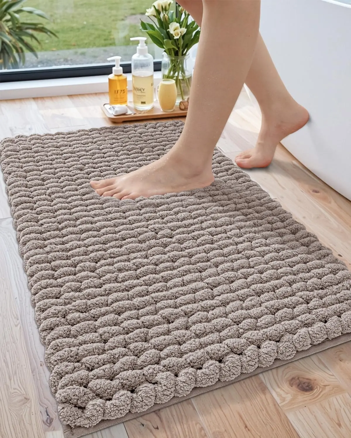 Lumi Luxury Bathroom Rug White Ultra Soft Quick Dry with Braid Design for Bathtub Absorbent Washable Laundry Use Microfiber Shower Fluffy Home Goods Thick Non-Slip Mat 17"x30"