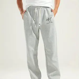 Unisex Cartoon Print Drawstring Waist Pants, Casual Comfy Pocket Straight Leg Trousers for Daily Wear, Men's Bottoms for All Seasons