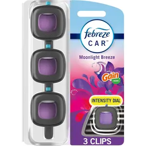 Febreze Car Air Freshener Vent Clip Gain Moonlight Breeze Scent, .07 oz. Car Vent Clip, Pack of 3 and Stay-Fresh Storage Case