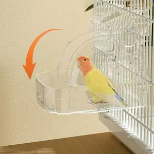 Transparent Acrylic Bird Bath for Cage, Attachable Drawer-Style Design Easy Clean Multi-Function for Canary Parakeet as Inside Cage Feeder & Incubation Box
